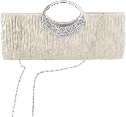 Rhinestone Satin Pleated Evening Clutches Bridal Wedding Handbag Purse Evening Bags...