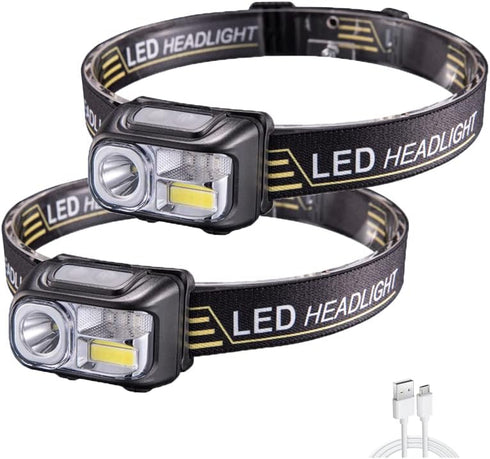 LED Headlamp - 2-Piece Outdoor Bright Light Chargeable Sensor headlamp with Adjustable Headband for Adults and Kids - a Must-Have for Hiking and C...