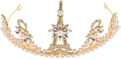 Lurrose Pearl Golden Eiffel Tower Vintage Tiaras Queen Bridal Crowns for Brides Party Wedding Golden Bridal Crowns...