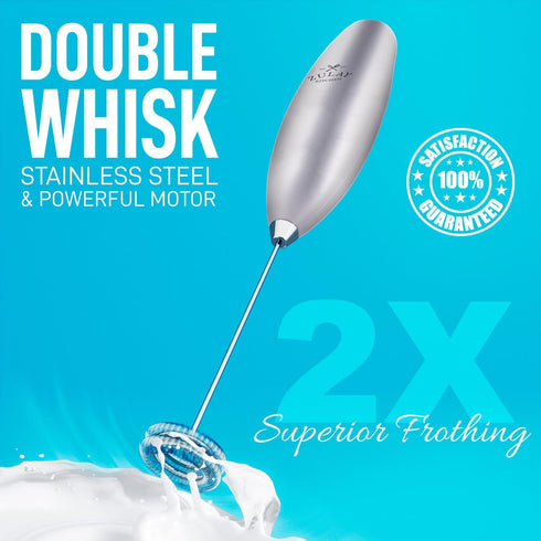Zulay Kitchen Powerful Double Whisk Milk Frother Handheld - Foam Maker With Stand - Whisk Drink Mixer for Coffee, Mini Foamer for Latte, Matcha, F...