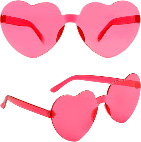 Heart Sunglasses, 2 Pack Hot Pink Heart Sunglasses for Women, Trendy Rimless Heart Shaped Sunglasses, Fun Heart Sunglasses for Party Favor...