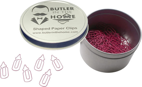 100 Count Baby Bottle Gender Reveal Shaped Paper Clips Great for Paper Clip Collectors or Office Gift - Comes in Round Tin with Lid and Gift Box (...