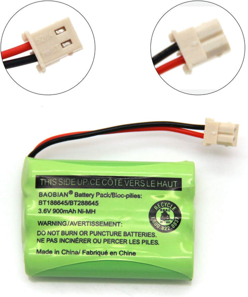 BT188645/BT288645 Battery Pack 3.6V 900mAh Ni-MH Compatible with VTech VM312 VM3251 VM3252 VM3261 Motorola MBP481 MBP482 MBP483 Digital Video Baby...