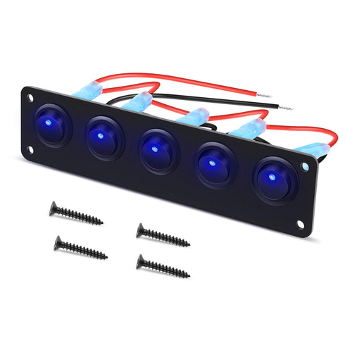 Nilight 5 Gang 3 Pin Rocker Switch Panel Waterproof On-Off Toggle Switches for Car Vehicle Trailer Truck SUV Marine Boat RV Ship 12V/24V 20A...