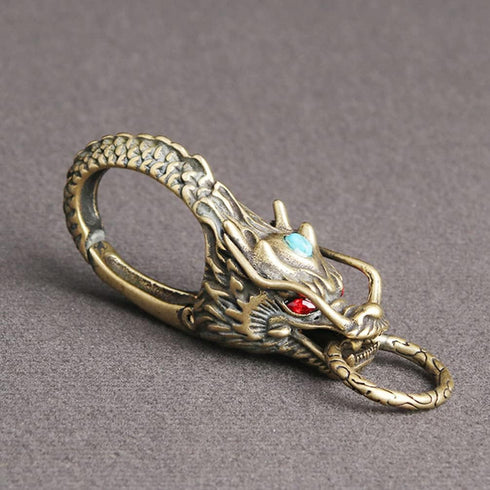 LIFKOME Dragon Head Carabiner Keychains Keyring Antique Brass Dragon Head Bead DIY Accessories for Keychain Gold...
