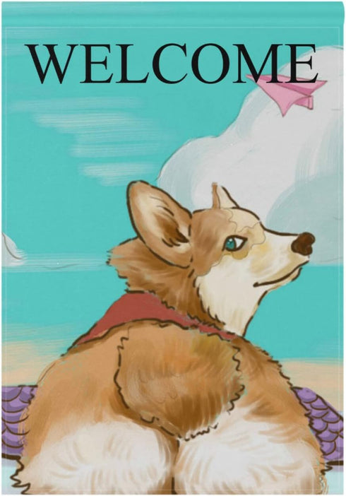 Corgi Dog Beach Garden Flag 12''x18'' Seasonal Outdoor Flags & Banners Polyester Double-Sided Large Yard Flag Inch for Home Décor Lawn Patio Farmh...