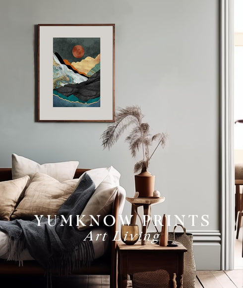 YUMKNOW Boho Mountain Wall Decor - Unframed 12x16, Mid Century Modern Nature Wall Art for Living Room, Teal Bathroom Decorations, Bedroom Pictures...