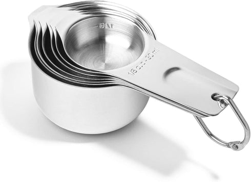 Last Confection 7pc Stainless Steel Measuring Cup Set - Includes 1/8 Cup Coffee Scoop - Measurements for Dry and Liquid Cooking & Baking Ingredien...
