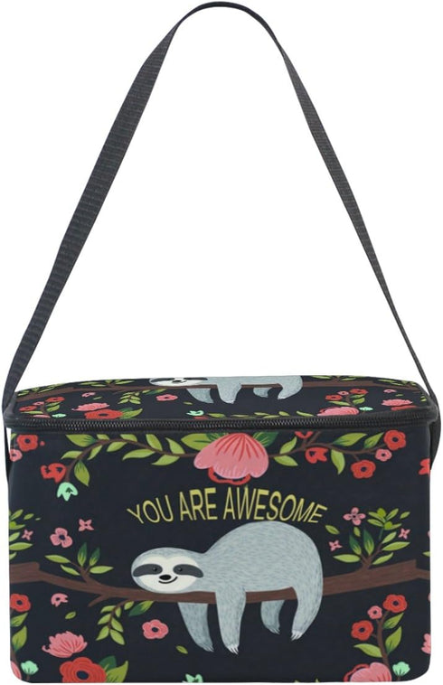 Naanle Cute Sloth on Tree Insulated Canvas Zipper Lunch Bag Cooler Tote Bag for Adult Teens Girls Boys Men Women, Animal Sloth Long Strap Lunch Bo...