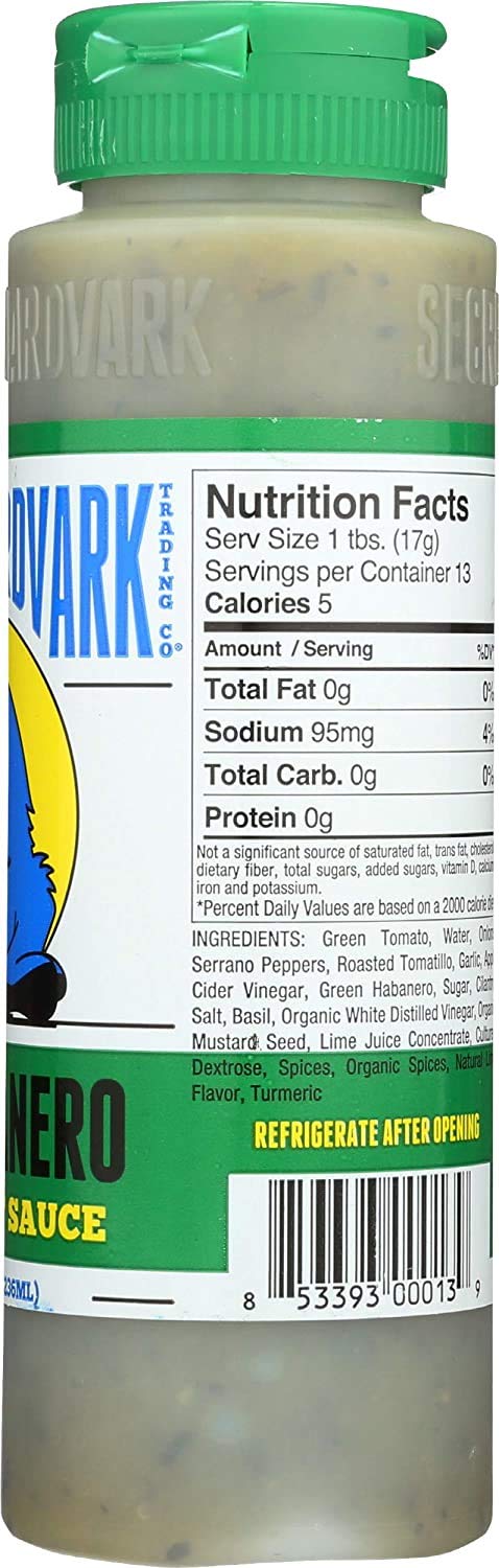 Secret Aardvark Serrabanero Green Hot Sauce | Made with Serrano & Green Habanero Peppers | Non-GMO, Low Carb, Low Sugar | Awesome Hot Sauce & Mari...
