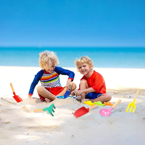 Beach Toys for Kids, 6 Pcs 8'' Kids Gardening Tools Sand Toys Set, Metal Garden Tools with Sturdy Wooden Handle, Cylinder, Spoon, Fork, Rake, Flat...