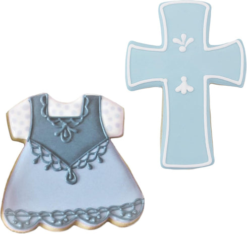 Religious Baptism/First Communion Cookie Cutters 2-Pc. Set Made in the USA by Ann Clark, Dress and Holy Cross...