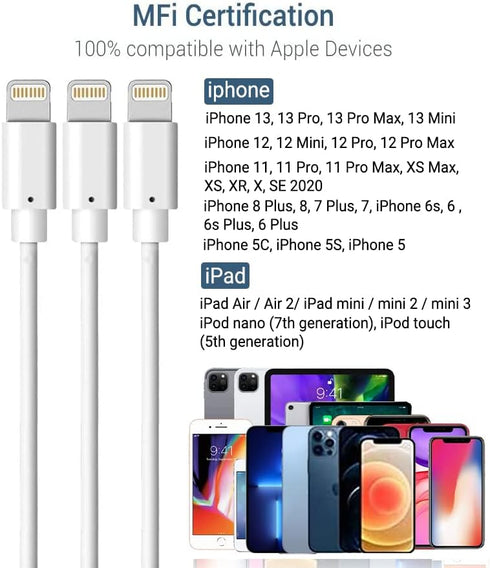 Marchpower Lightning Cable 3FT, iPhone Cable 3FT MFi Certified, 3Pack iPhone Charging Cable Charger Cord for iPhone 14 Plus 13 12 11 Pro Max Mini ...
