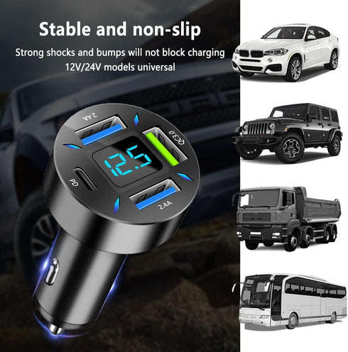 2Pcs Car Charger 66W Super Fast Charging with USB C&QC 3.0(Voltmeter&LED Lights) Universal Quick Charge for 12-24V Car Cigarette Lighter Plug,Comp...