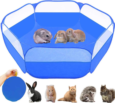 Small Animals Tent,Reptiles Cage,Breathable Transparent Pet Playpen Pop Open Outdoor/Indoor Exercise Fence,Portable Yard Fence (Upgrade Blue)...
