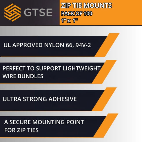 GTSE 100 Pack White Zip Tie Mounts, 1" Adhesive Mounting Squares, Cable Tie Mount, Cable Clips Organizer Holders, Zip Tie Anchor for Wire Bundles,...