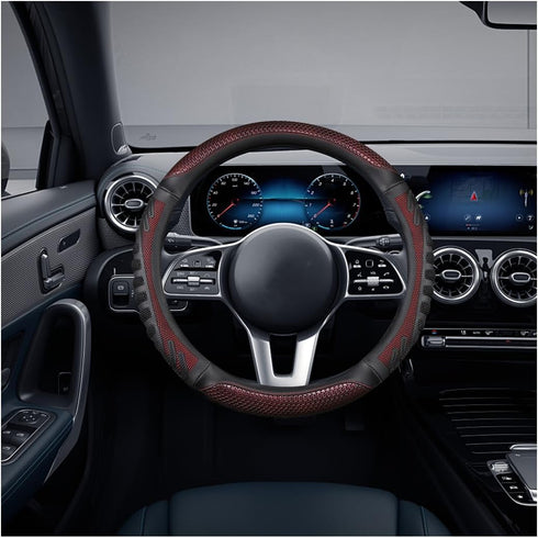 Car Steering Wheel Cover, Anti-Slip Leather Breathable Comfortable Automotive Steering Wheel Cover Protector Decoration for Men and Women, 15 Inch...