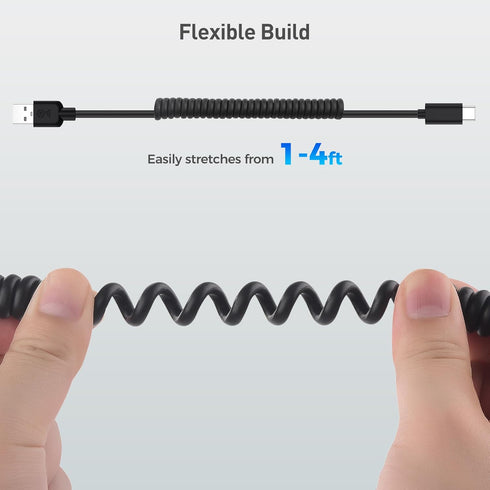 Cable Matters USB to USB C Coiled Cable with 3A/15W Fast Charging 1-4 Feet, Support Apple CarPlay, Android Auto, Coiled USB A to USB C Cable, for ...