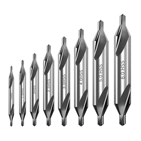 8Pcs HSS Center Drill Bits Set 60-Degree Angle Combined Countersink Drill Bit Tool High Speed Steel Countersink Tools for Lathe Mill Metalworking ...