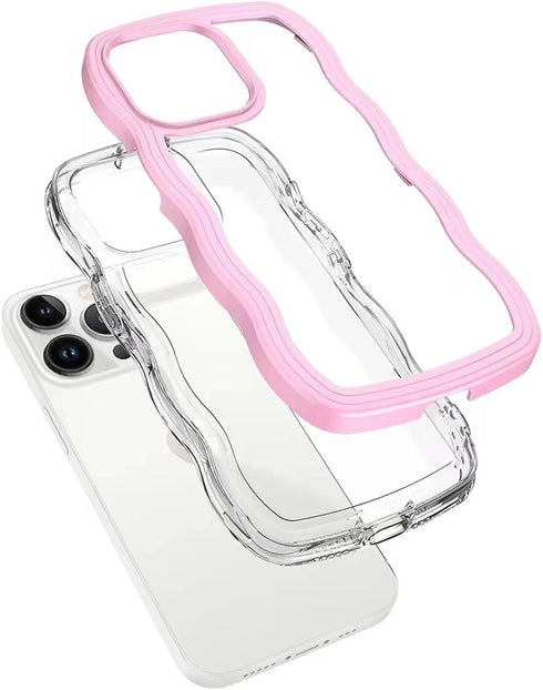 Compatible for iPhone 15 Plus Case Clear Cute Curly Wave Frame Shape for iPhone 15 Plus Phone Cases Shockproof Soft Protective Phone Cover for Wom...