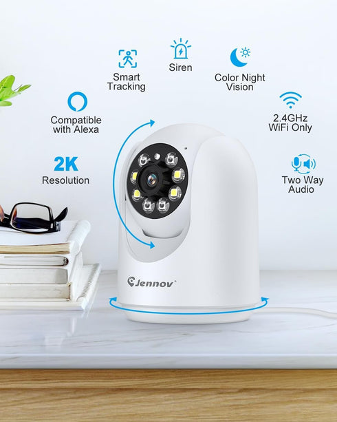 Jennov 2K Pan/Tilt Indoor Cameras for Home Security - 2.4 GHz Pet Dog Camera with Phone App, WiFi Baby Camera Monitor, Color Night Vision, Motion ...
