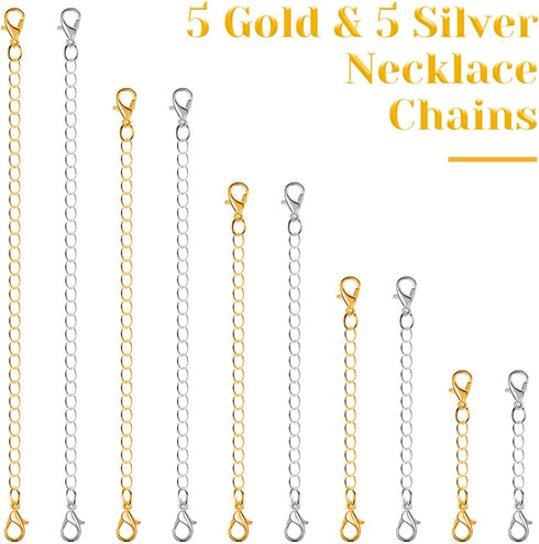 Chain Extenders for Necklaces, Anezus 10pcs Jewelry Extenders for Necklaces, Stainless Steel Chain Extenders for Necklace, Bracelet and Anklet (As...