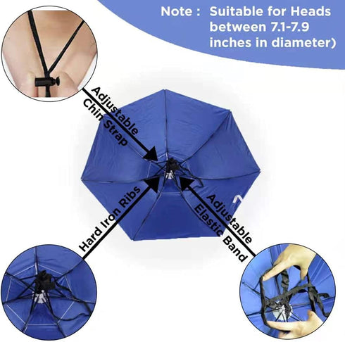Fishing Umbrella Hats Gardening Folding Umbrella Hat HeadwearSun Rain Cap Adjustable Multifunction Outdoor Headwear, Silver-Blue with wind vent, 0...