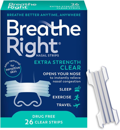 Breathe Right Nasal Strips | Extra Strength | Clear Nasal Strips | For Sensitive Skin | Help Stop Snoring | Drug-Free Snoring Solution & Nasal Con...