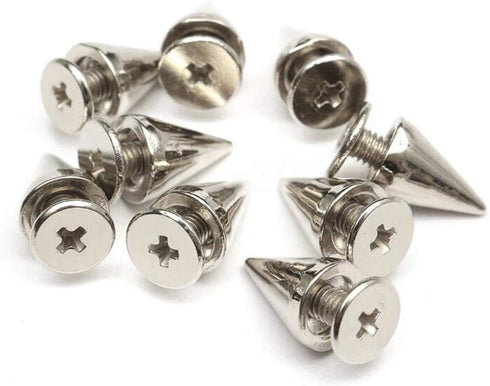 RUBYCA 100 Sets 10MM Silver Color Bullet Cone Spike and Stud Metal Screw Back for DIY Leather-Craft...