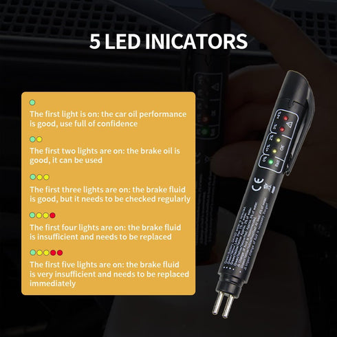 Brake Fluid Liquid Tester, Auto Brake Diagnostic Testing Tool Oil Moisture Analyzer with 5 LED Indicators, Hydraulic Fluid Liquid Oil Moisture Ana...