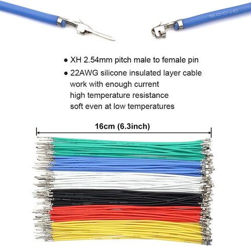 XH 2.54mm Connector Kit - JST XH Compatible 2.5mm Pitch Male Female Connector Sockets Plugs and 22AWG Pre-Crimped Silicone Cables Wire 2 3 4 5 6 P...