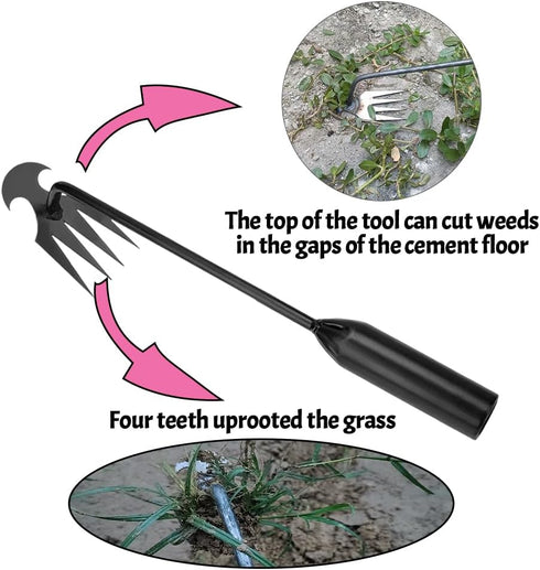 Garden Weed Pulling Tool, Handle Manganese Steel Forged 4 Teeth Dual Purpose Weed Puller, Lightweight Portable Garden Weeder Tool Uprooting Weedin...