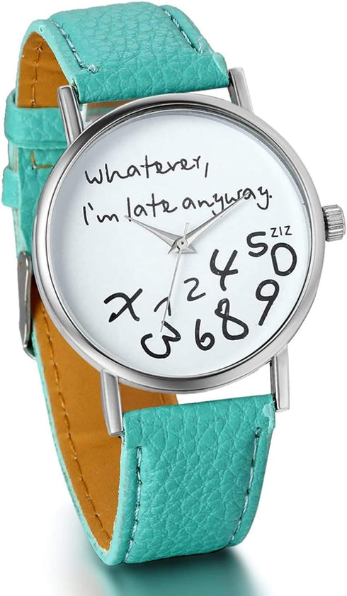 Unisex Female Women Ladies Girls Whatever, I'm Late Anyway Love Gift Leather Strap Watches Quartz Wrist Watch...