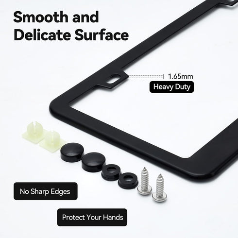 Ohuhu Matte Aluminum License Plate Frame with Black Screw Caps, 2Pcs 2 Holes Black Car Licenses Plate Covers Holders for US Vehicles...