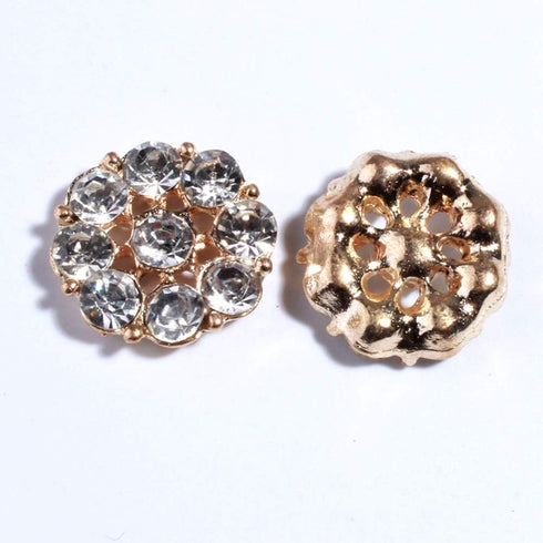 50PCS 19mm Gold Glass Crystal Round Rhinestone Buttons with Flatback for DIY Headbands Hair Accessories Wedding Bouquet Card Flower Decoration (KD...