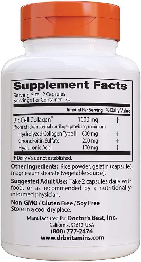 Doctor's Best Hyaluronic Acid with Chondroitin Sulfate, Non-GMO, Gluten Free, Soy Free, Joint Support, 60 Caps...