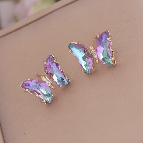 Pingyongchang Butterfly Necklace Earrings for Women Minimalist Cubic Zircons Gold Butterfly Pendant Earrings Necklace Cute Crystal Butterfly Jewel...