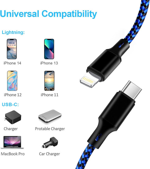 cugunu USB C to Lightning Cable 5 Pack 3/3/6/6/10FT iPhone Charger Apple MFi Certified Power Delivery Fast Charging Cord Compatible with iPhone 14...