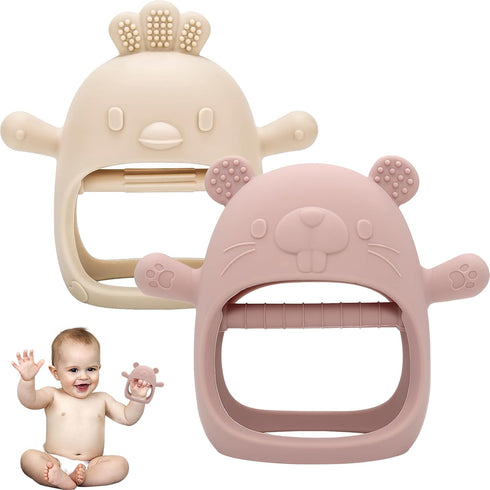 2 Pack Teething Toys, Silicone Teething Mitten for Babies, Baby Hand Teether, BPA Free Anti Dropping Wrist Mitts Hand Teethers for Toddler Infants...