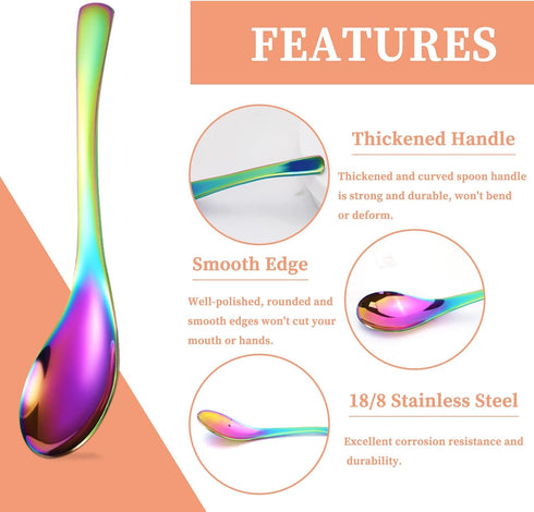 8Pcs Thickened Heavy-Weight Soup Spoons, 18/8 Stainless Steel Asian Soup Spoon Table Spoons Silverware for Soup, Ramen, Pho, Cereal, Ice Cream (Ra...