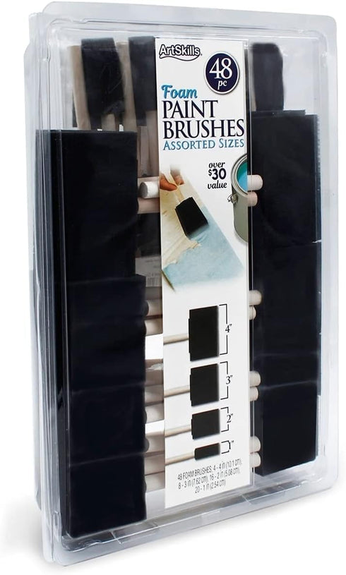 ArtSkills Bulk Foam Paint Brushes, Sponge Brushes for Painting, 4” 3” 2” & 1” Sponge Paint Brushes for Art, Varnish, Wood Stain, Assorted 48pk...