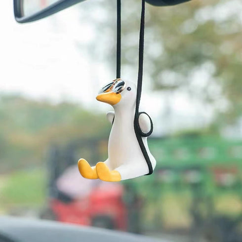Swinging Duck Car Hanging Ornament, Cute Car Hanging Accessories for Rear View Mirror, Car Pendant Swinging Sunglasses Duck Hanging Swing...