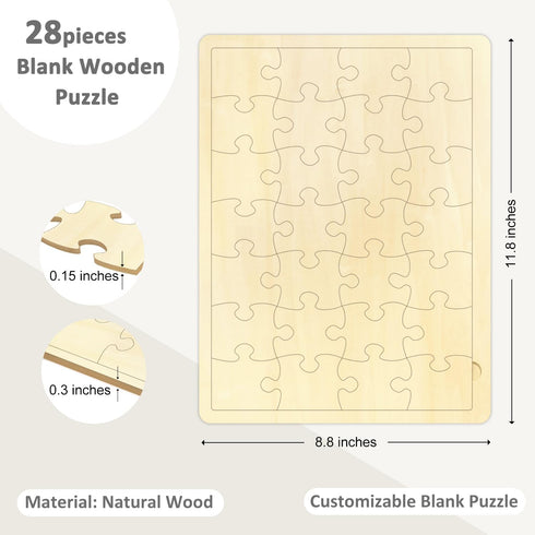 Blank Puzzle with 28 Pieces, Blank Wooden Jigsaw Puzzles with Puzzle Tray for Crafts & DIY, Make Your Own Puzzle 11.8x8.8 Inches...