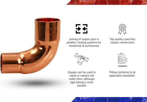 Everflow Supplies CCRN1000 1/2" x 3/8" Nominal Size 90 Degree Short Radius Reducing Elbow with Copper Sweat Connects for 5/8" x 1/2 Outer Diameter...