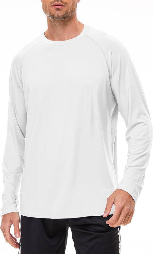 Mens Swim Shirts Long Sleeve Rash Guard SPF50 Fishing Hiking Swimming Running Sun Shirts Lightweight Quick Dry Workout Rashguard White L...