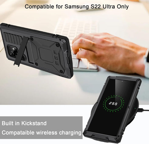 NINKI Compatible Samsung Galaxy S22 Ultra Metal Phone Case with Screen Protector,3 Layers Full Body Shockproof Dustproof Aluminium Silicone Case f...