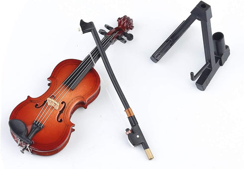 Dselvgvu Wooden Miniature Violin with StandBow and Case Mini Musical Instrument Miniature Dollhouse Model Ornament Home Decoration 393x156x062...