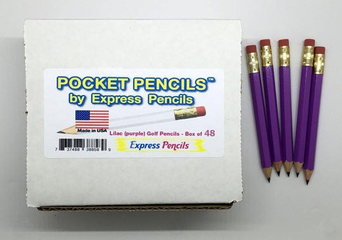 Half Pencils with Eraser - Golf, Classroom, Pew, Short, Mini - Hexagon, Sharpened, Non Toxic, 2 Pencil, Color - Lilac (Box of 48) Purple Golf Pock...