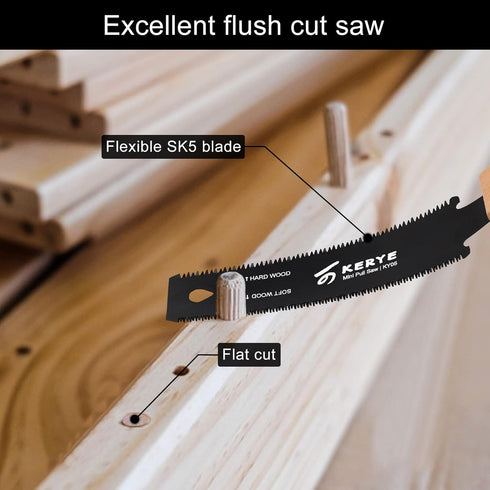 KERYE Mini Hand Saw Woodworking Tools, Small 6 Inch Japanese Pull Saw with Double Edges of 11/17 TPI, Flush Cut Saw for Hardwoods/Softwoods, Light...