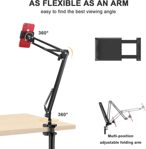 Cell Phone Holder, Universal Phone Stand Clip Lazy Bracket Flexible Articulating Arm Phone Mount Compatible with iPhone 15 14 13 12 11 Pro Xs Max ...